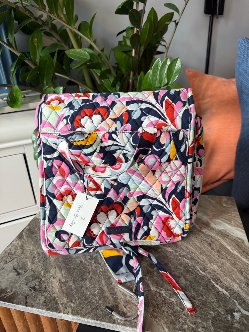 Vera Bradley Navy Quilted Floral Hanging Toiletry/Cosmetics Bag